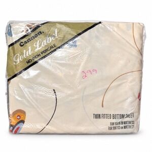 Vintage Cannon Gold Label Twin Fitted Sheet Butterfly Floral NOS Percale